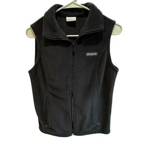 Columbia Womens Black Fleece Full Zip Vest Mock Neck Sleeveless Jacket Small